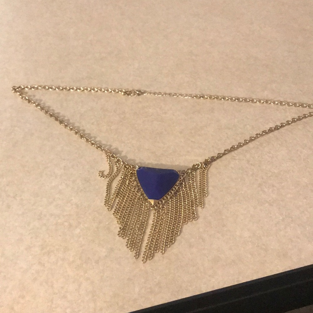 Long blue and gold necklace
